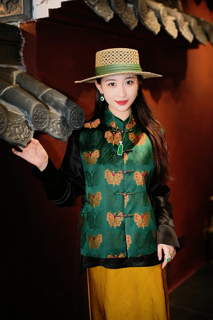 蓝大【 叠翠​​】新中式桑蚕丝马夹5277