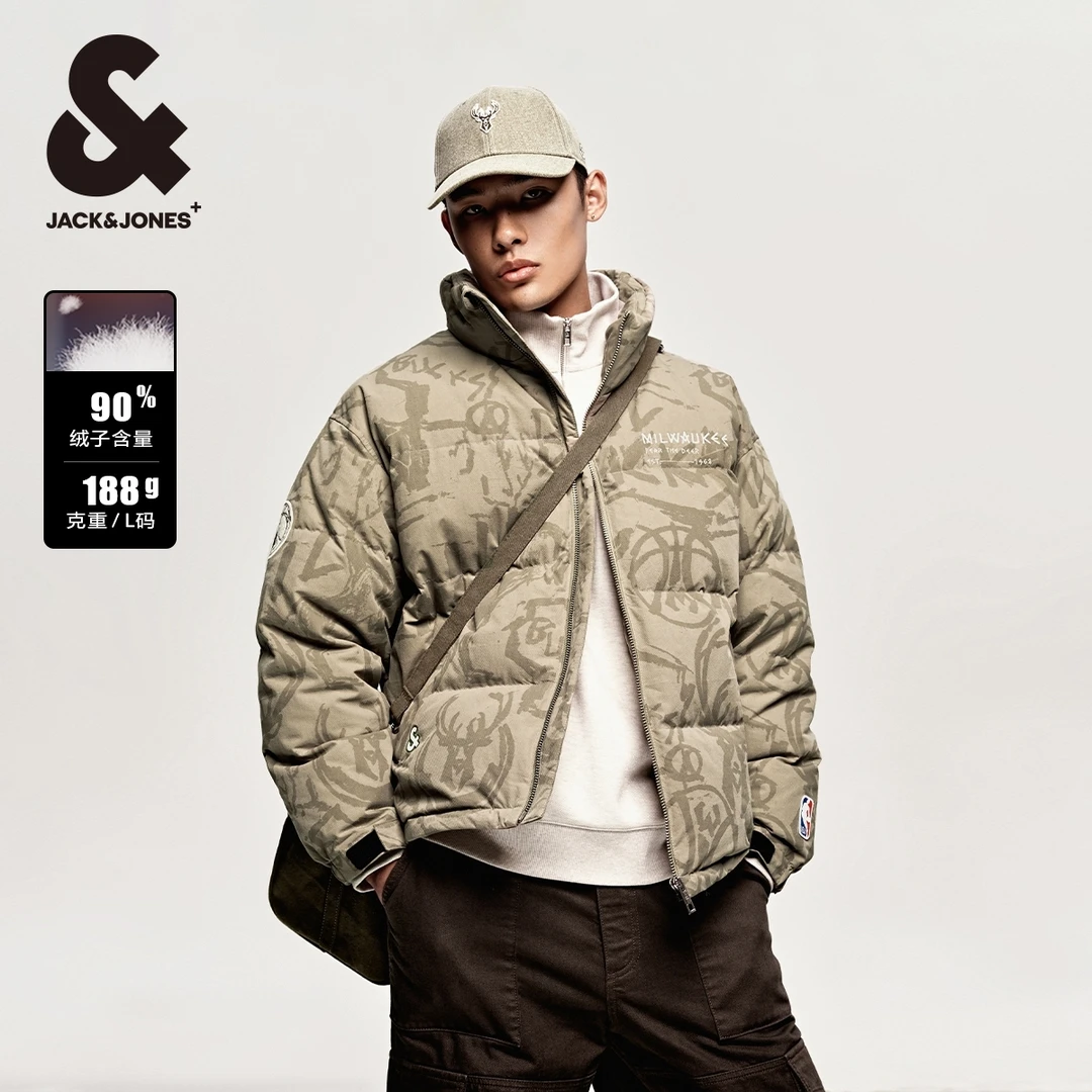 杰克琼斯NBA联名雄鹿队春季字母刺绣潮宽松保暖羽绒服外套男装