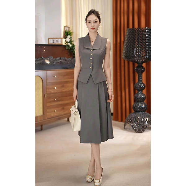 2025夏季新款高级灰薄款无袖高级西装气质优雅显瘦时尚穿搭-PM132