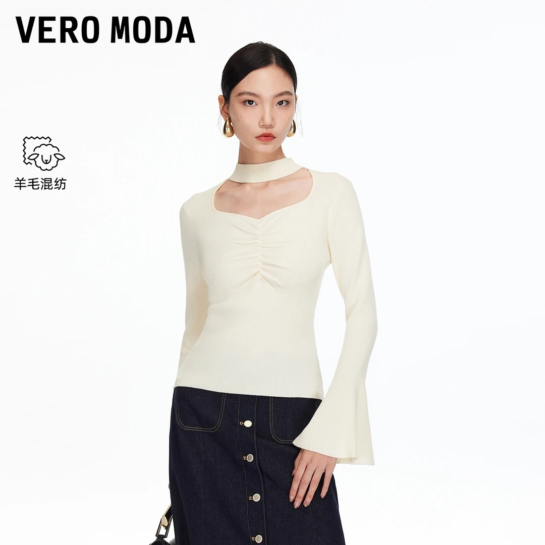 Vero Moda针织衫2025秋季新含绵羊毛挖空领口修身上衣松弛感百搭