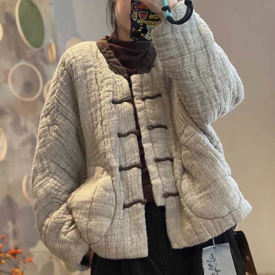 衣牧了然251202圆领短款厚款女长袖棉服古风民族风上衣休闲外套