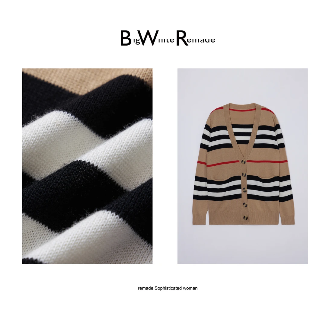 韩版宽松条纹长袖针织百搭个性V领打底衫DB078