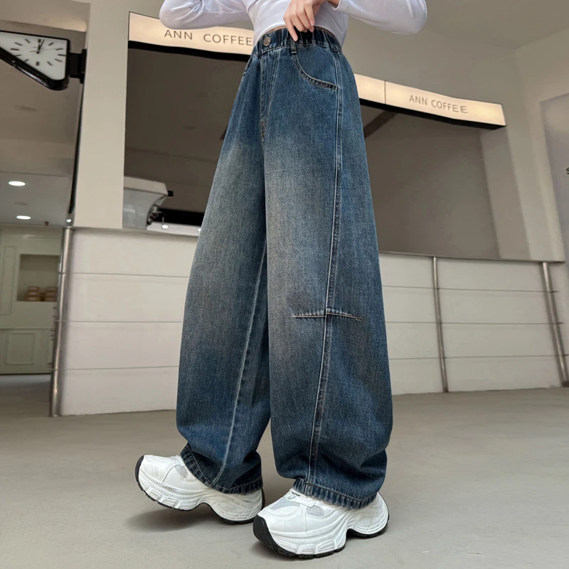 女童秋装牛仔裤2025秋季新款中大童高腰阔腿休闲宽松春秋款W657