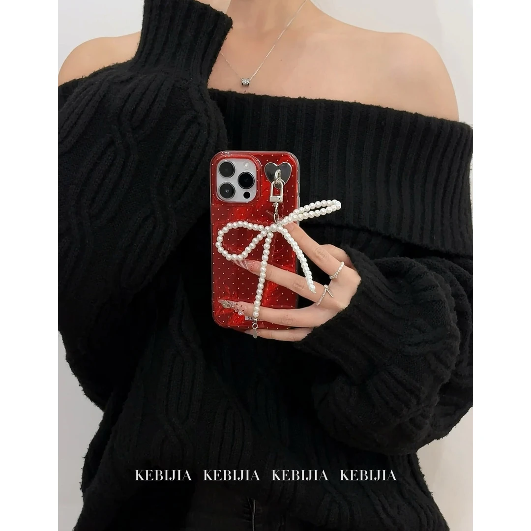 ins氛围感红色波点挂绳防摔适用于苹果16promax15/14手机壳