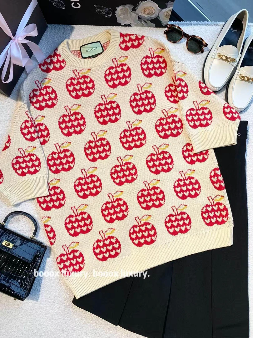 95新 GUCCI/古驰 wc096 棉 满印苹果针织上衣 m码