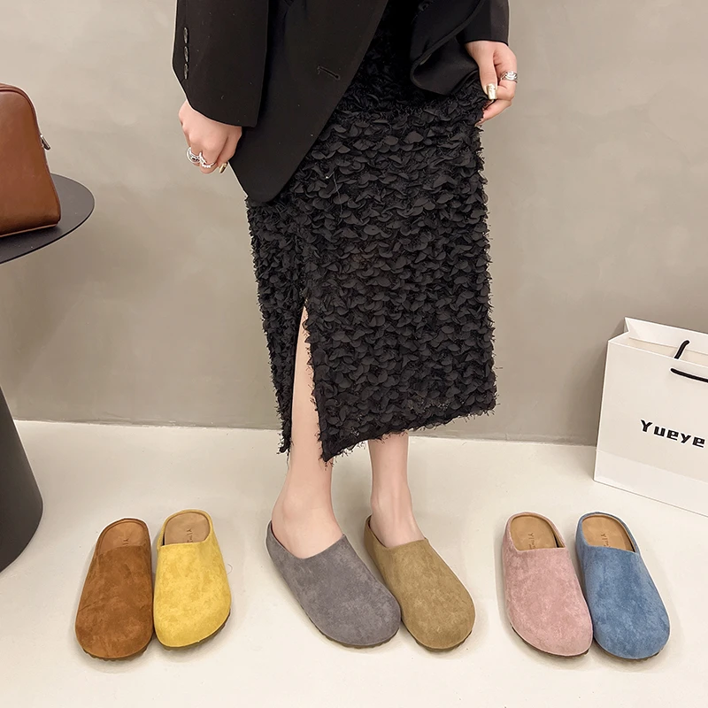 【O2氧气】”七彩小岛“3.5cm乳胶增高小个子半拖女包头一脚蹬勃肯鞋