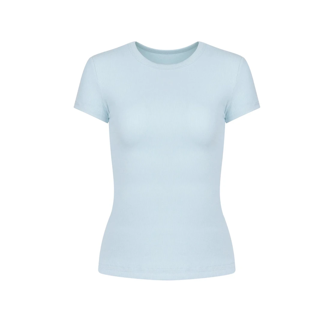 【禧水】韩漫身材纯欲小圆领弹力短袖T恤女夏季修身高弹打底衫上衣