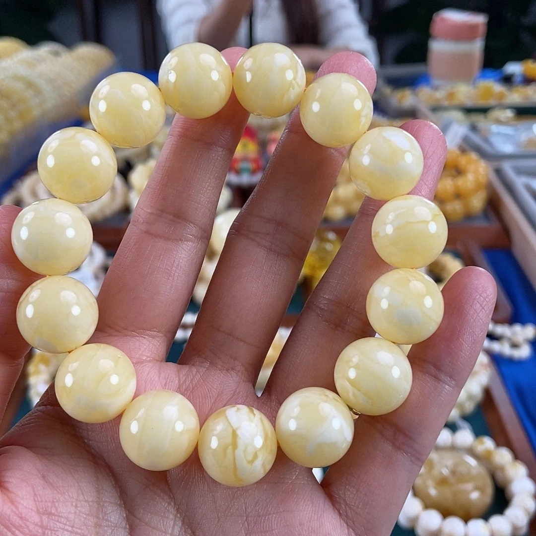 琥珀未镶嵌珠宝奇石15同料白花蜡圆珠30.2