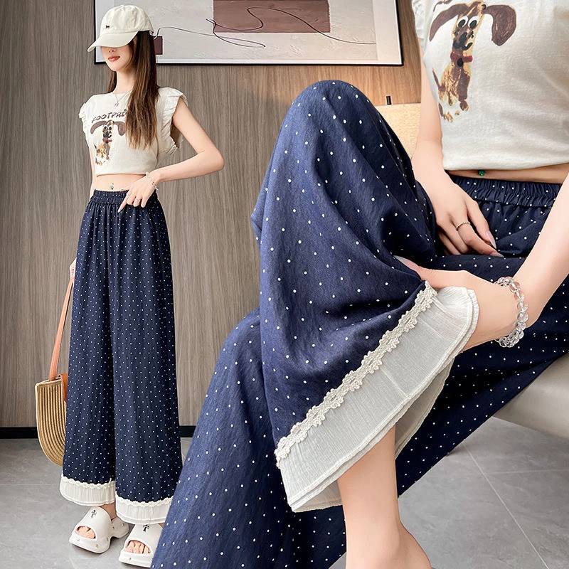 九分裤女夏季松紧带休闲裤阔腿裤外穿休闲大码韩版显瘦