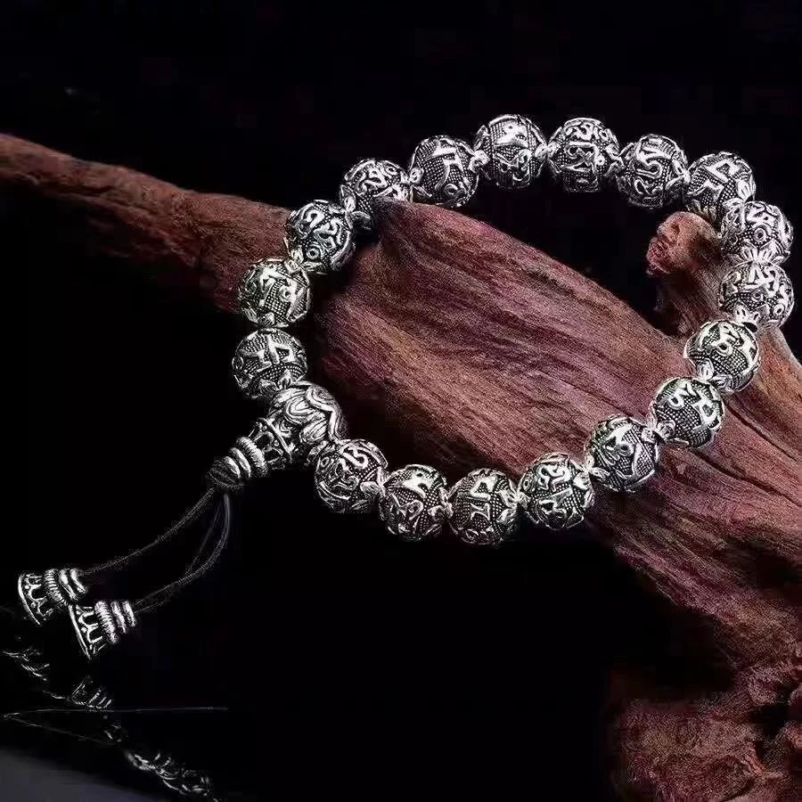 手链 六字真言实心大手链，珠子直径10mm男女同款霸气手链