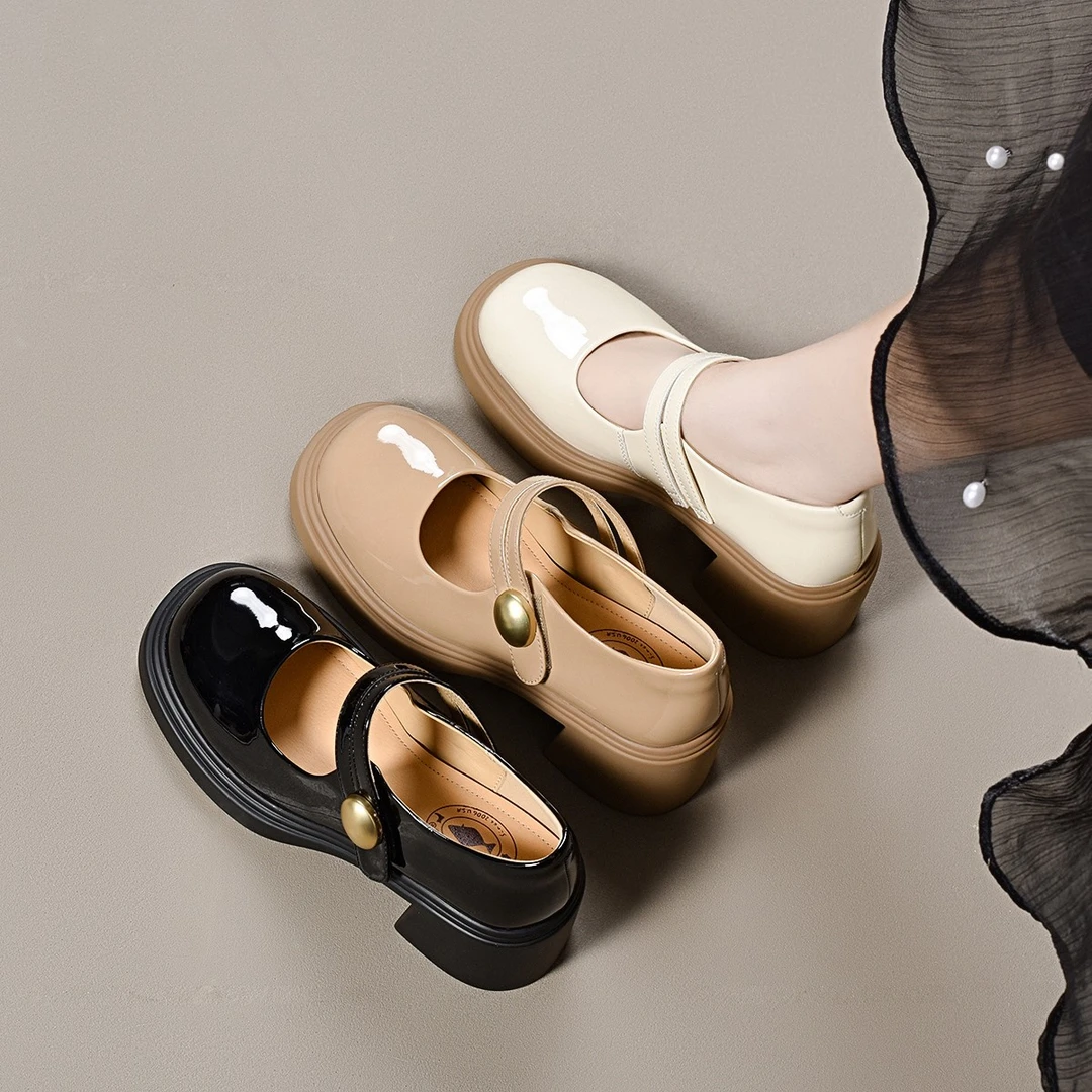 xizi/昔子1777新款玛丽珍单鞋粗跟软底软面春季百搭圆头女鞋爆款