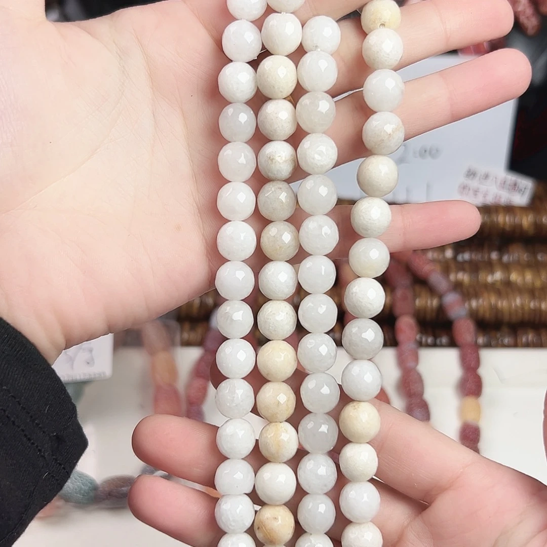 玛瑙/玉髓合金珠宝半成品h664 10m 瓷白玛瑙一条