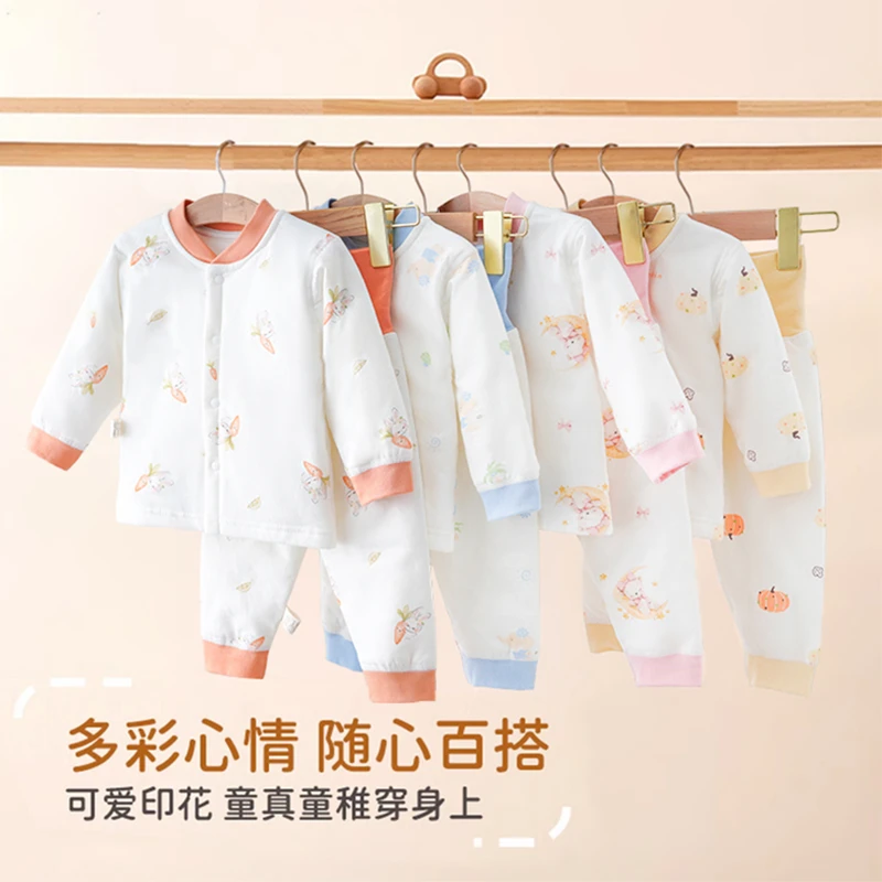 宝宝保暖套装春秋薄棉婴儿分体衣服纯棉内衣儿童秋衣秋裤夹棉春装