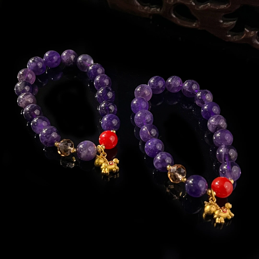 C11498-卡10+/多宝流星斑马纹紫水晶手串-多样性发其一