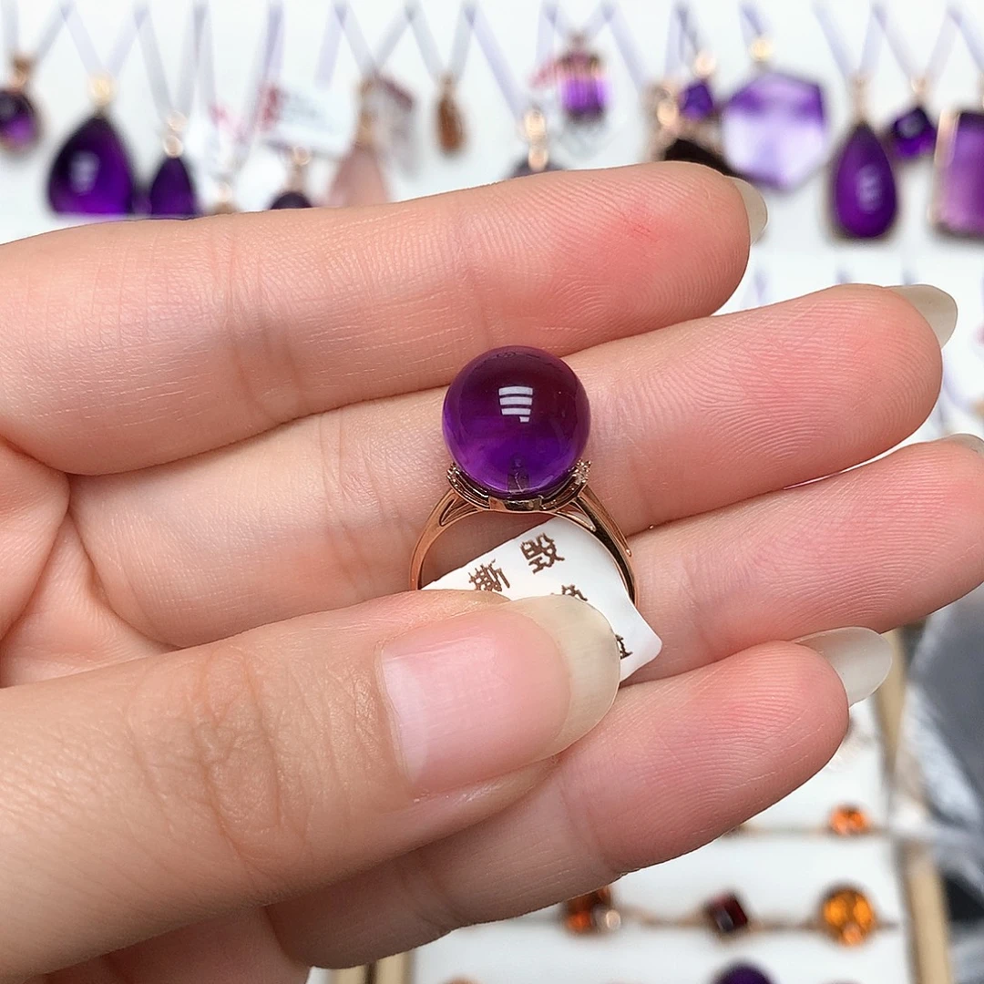 小***点紫晶18K金镶嵌珠宝半成品L 戒指