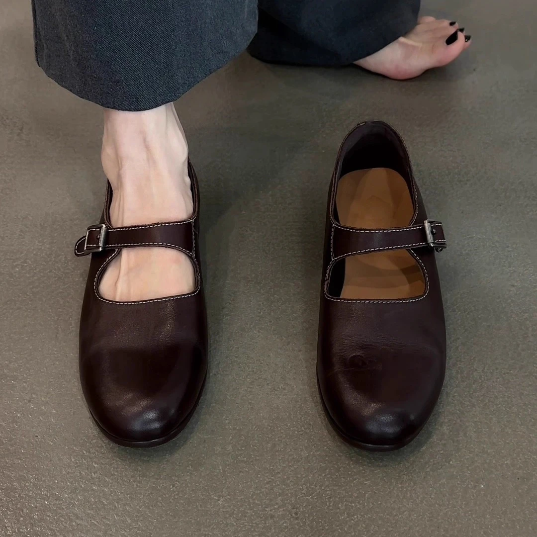 羊皮版~2025新款复古法式赫本风玛丽珍鞋女真皮法式羊皮低跟单鞋
