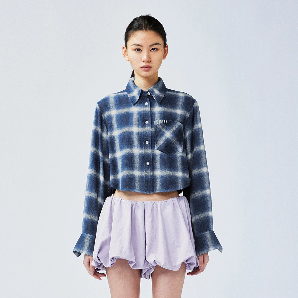 UOOYAA/乌丫2025春季新款经典格纹截短衬衫UY25162C199132