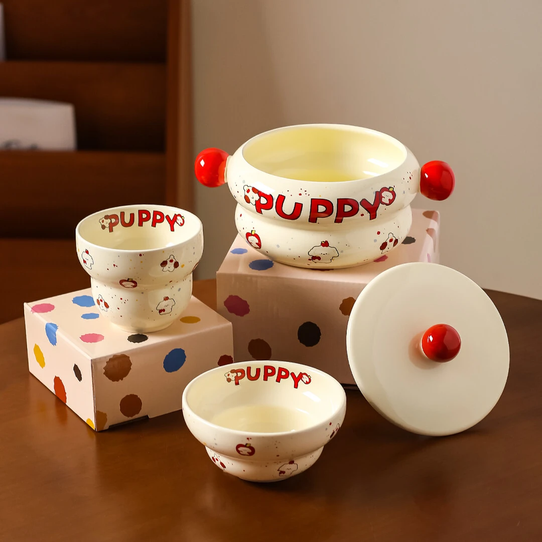 川岛屋可爱酸奶碗餐具儿童饭碗燕麦水果沙拉碗双耳汤碗泡面碗带盖