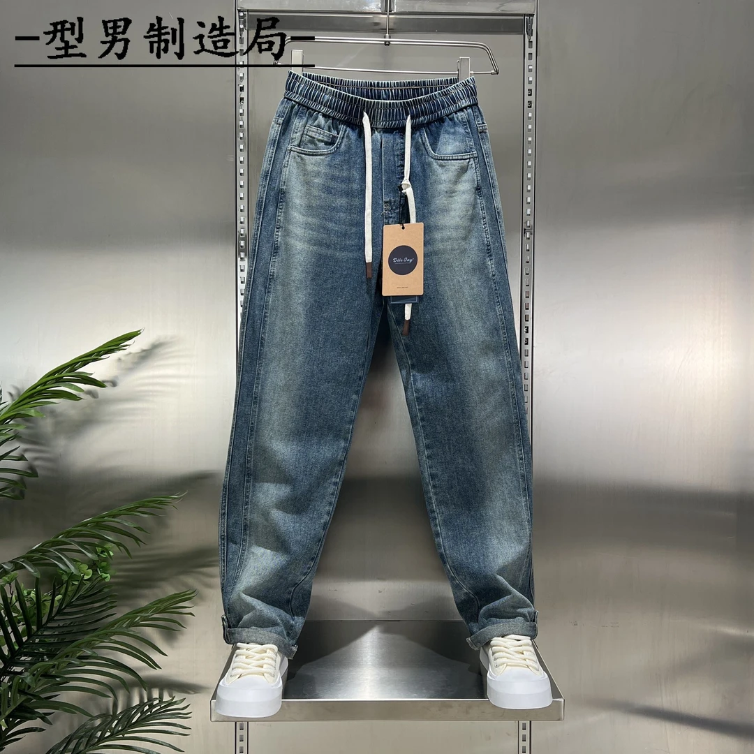 春夏新品潮流复古直筒牛仔裤男双工艺水洗时尚潮流百搭宽松阔腿裤