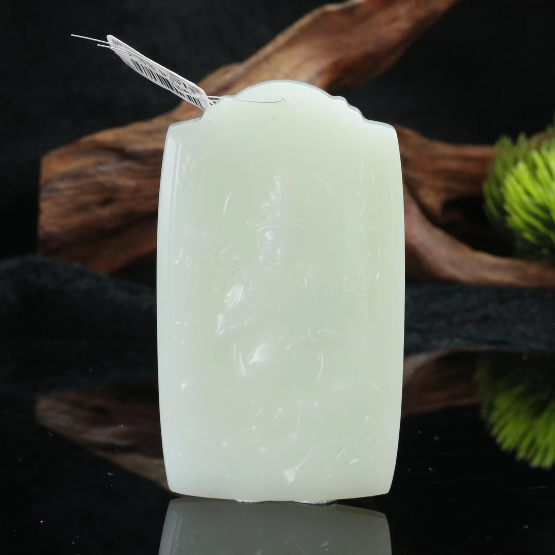 41和田玉翠青观音吊坠（钟文杰作）/000740上海嘉禾拍卖