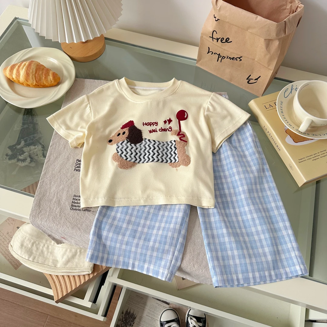 【断码清仓】XT257280橘止皮25夏男小童随心裁上衣格子裤家居服套装