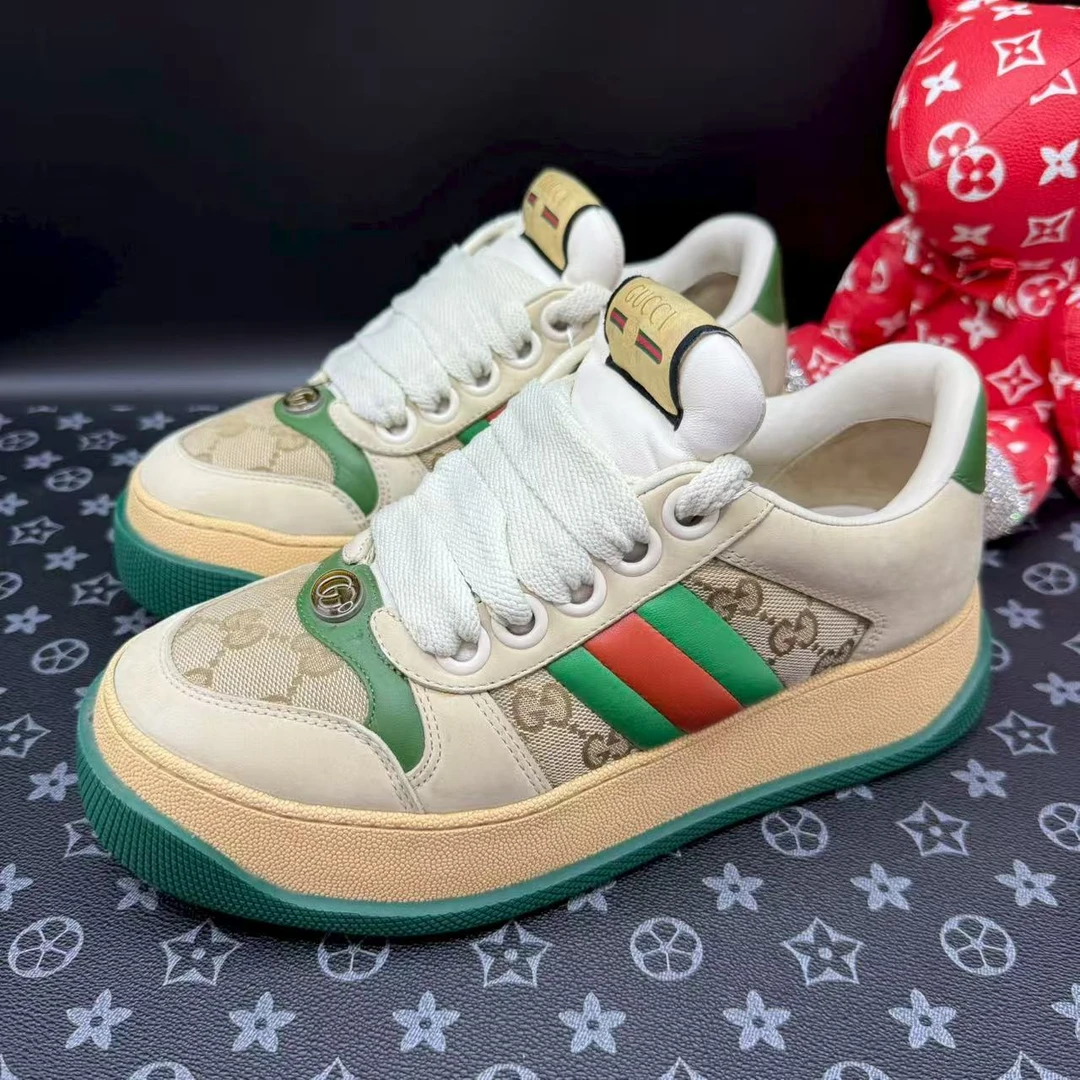 95新 GUCCI/古驰 男士时尚灰绿老花脏脏胖丁38.5欧码 ddm2809
