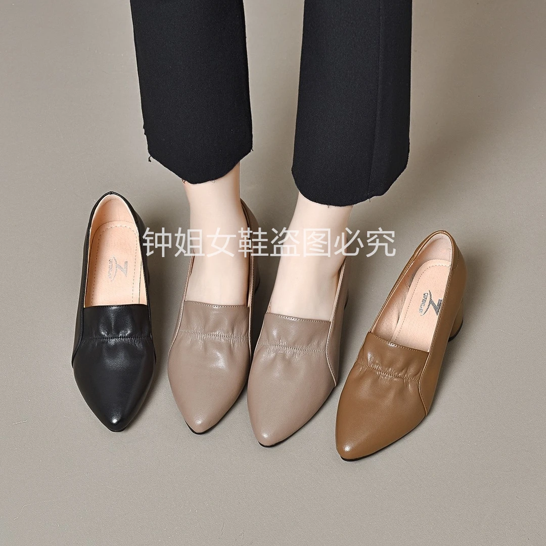 QFL8802-34-41（珍姐）小单鞋女2025年新款时尚一脚蹬皮鞋软底复古