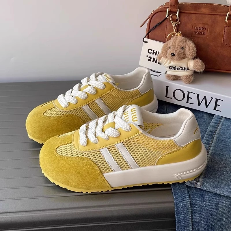 4CM增高德训鞋女2025夏厚底透气网面舒适软底百搭时尚休闲运动鞋