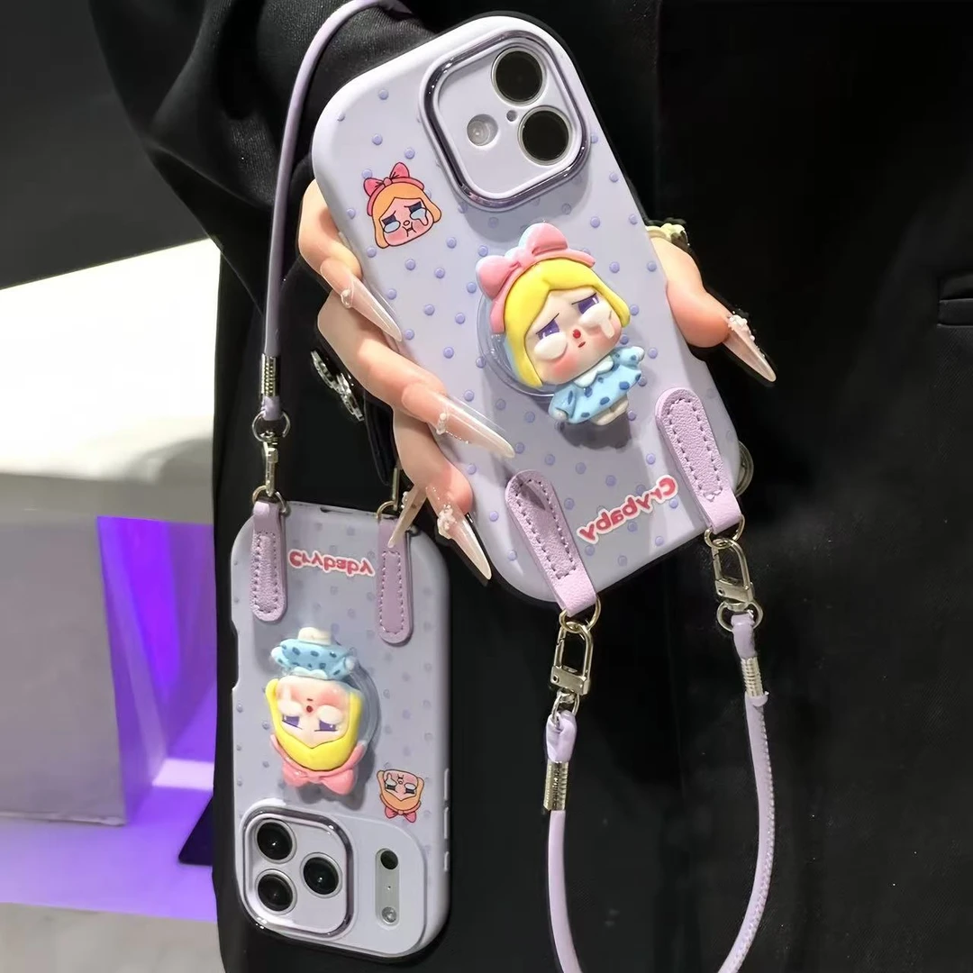 波点哭娃支架挂绳适用苹果17手机壳iPhone16小米14vivoppo华为p70