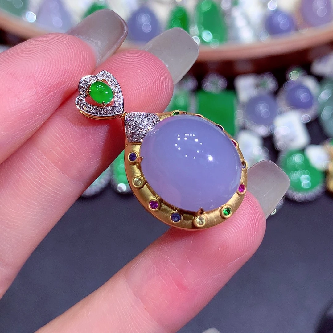 翡翠18K金镶嵌吊坠(不含链)