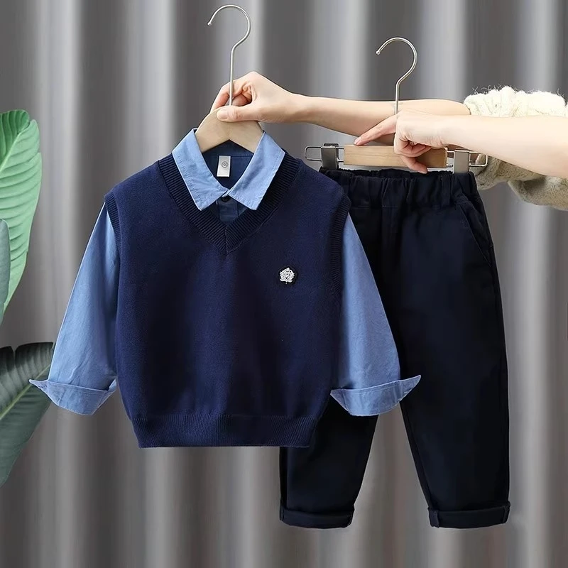 男童秋装套装2025新款洋气儿童学院风表演秋冬衬衫两件套