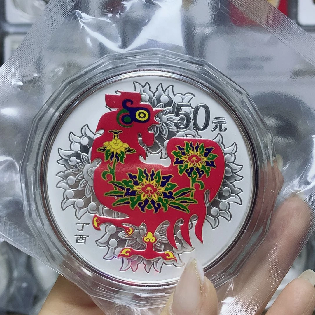 张***汤纯银2017年彩银鸡150克原盒证