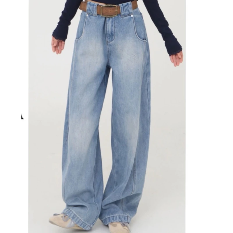 送腰带 秋冬季新款韩版复古水洗高腰加绒牛仔裤女遮肉显瘦裤子