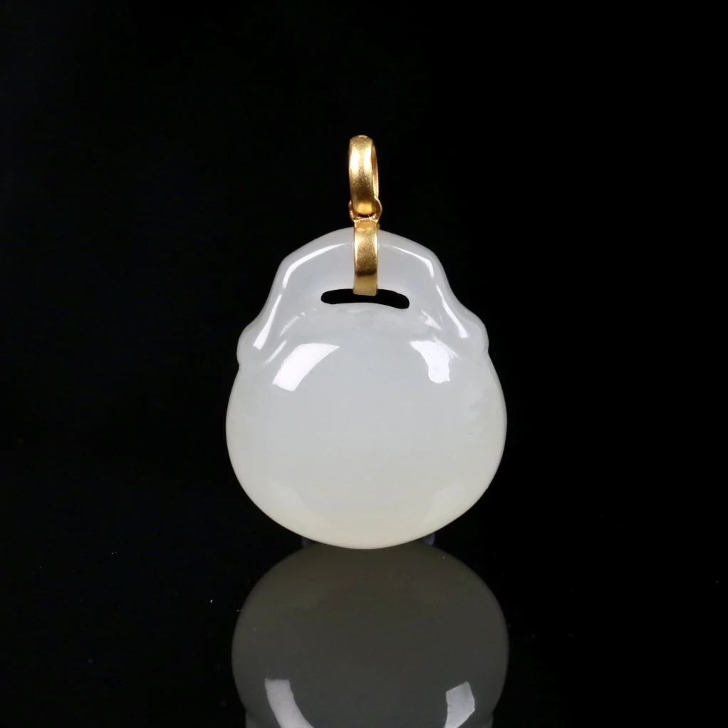 正宗天然上等和田玉18k金镶嵌白玉小锁包挂坠吊坠项链气质简约