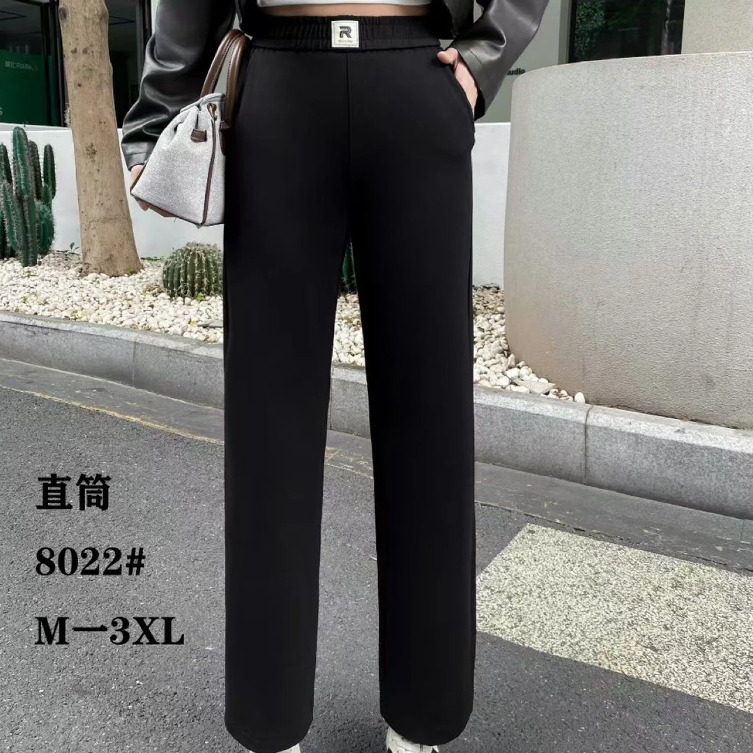 8022#（玲玲）锦棉秋冬款直筒阔腿裤黑色显瘦有垂感