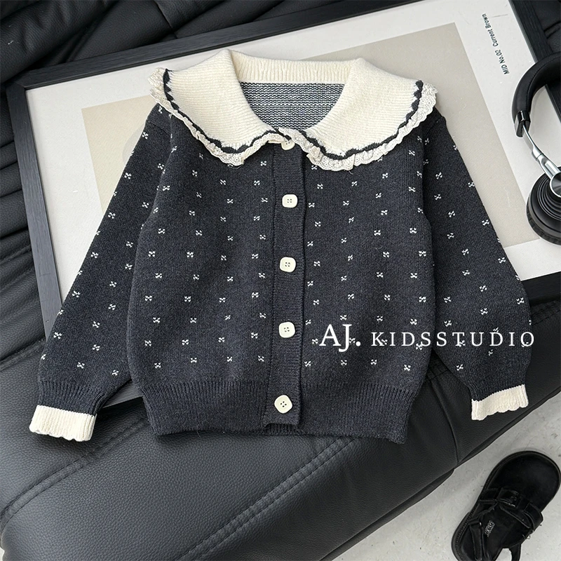 【阿湫】秋冬装女童韩版时尚甜美森系小碎花毛衣针织开衫MPG7249