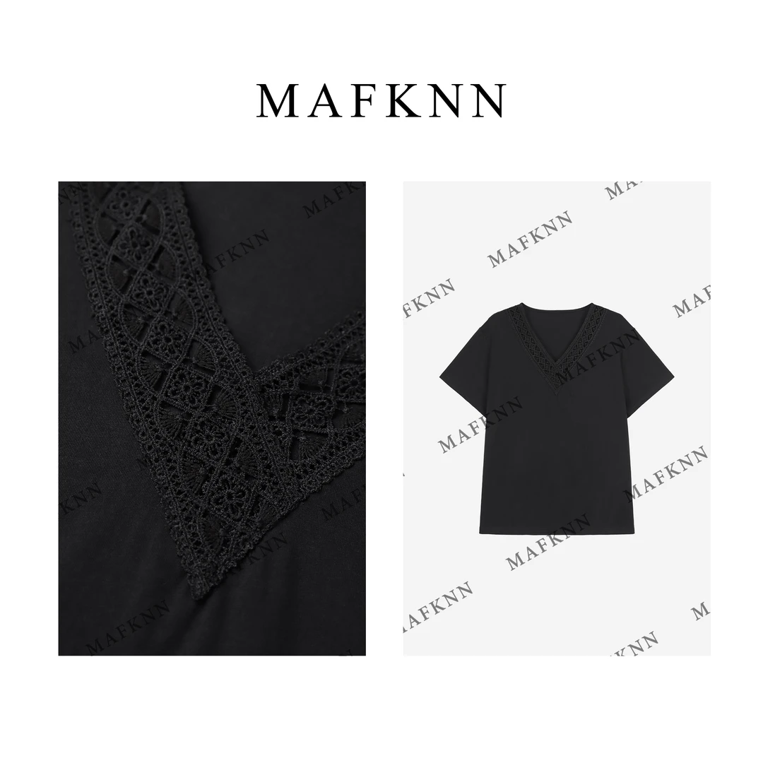 MAFKNN/玛肯时尚休闲简约纯色百搭夏季V领气质T恤MK12430