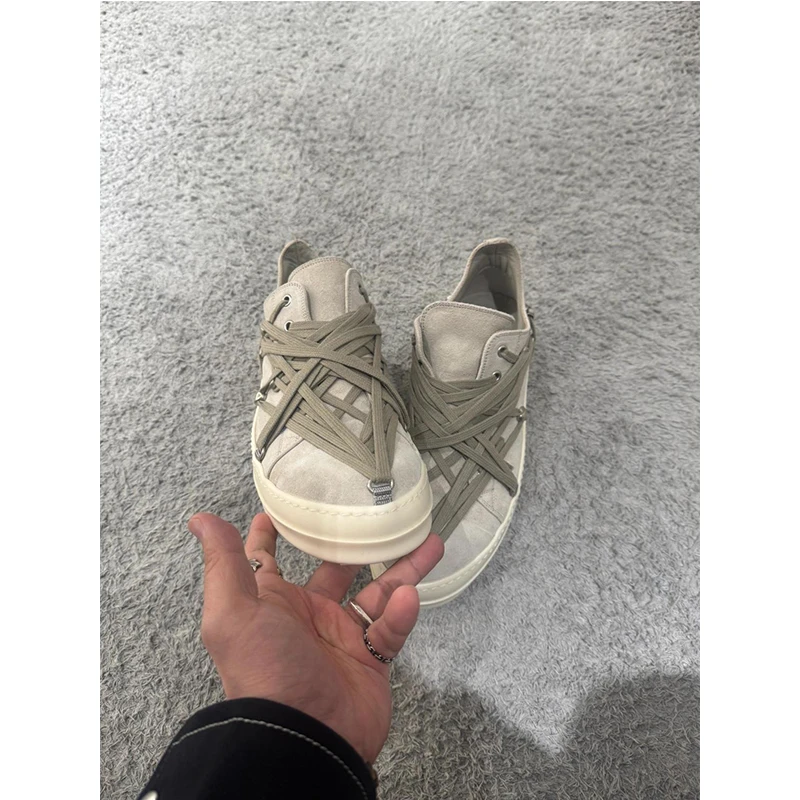 2025新款五芒星疯狂绑带低帮时尚休闲鞋男灰色绒面干净感痞帅男鞋