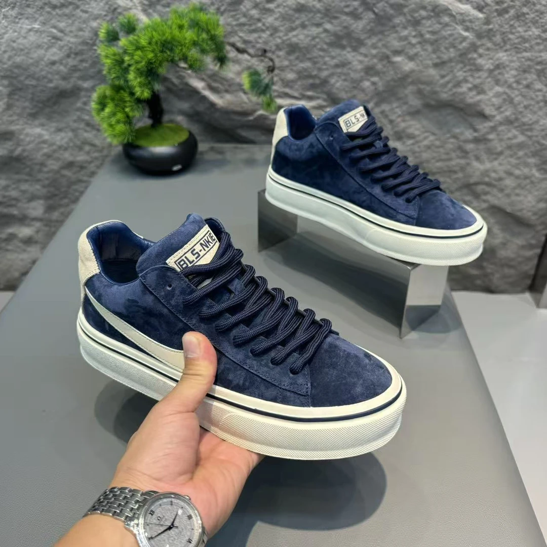 P66-533男鞋耐磨潮牌冬季板鞋圆头休闲板鞋中青年磨砂皮皮革拼接