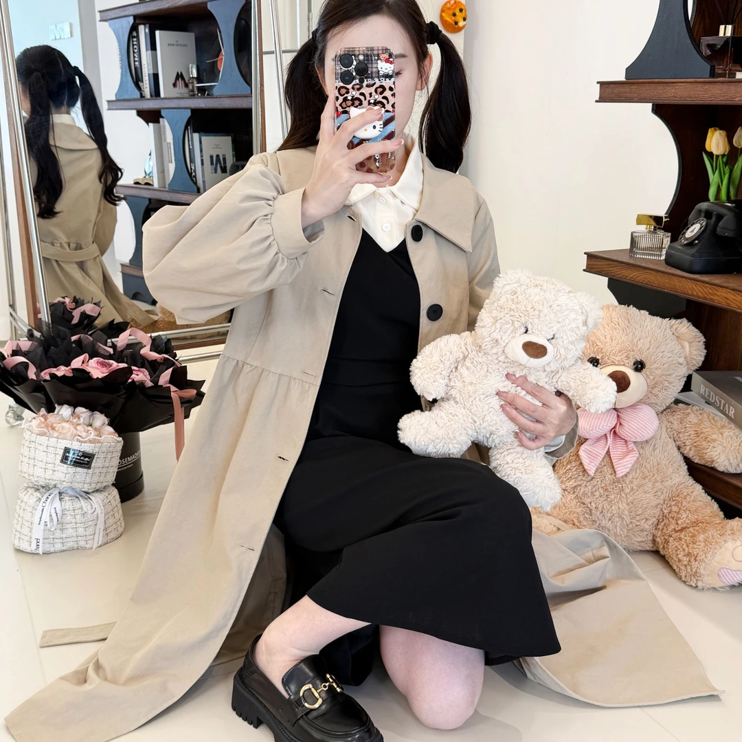 卡其色中长款风衣秋冬2025新款洋气秋季长袖外套百搭休闲宽松韩版