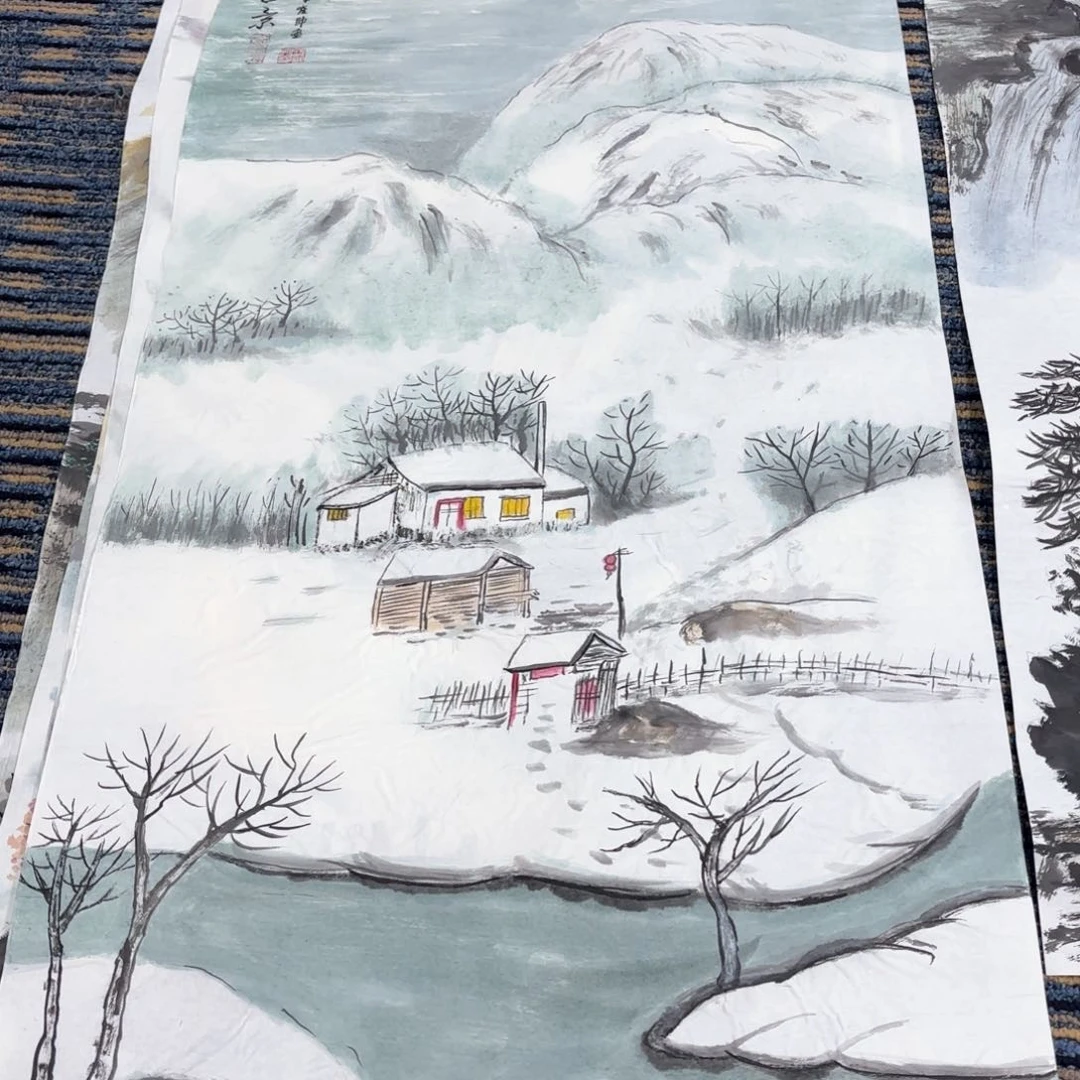 国画崔帅三尺山水童