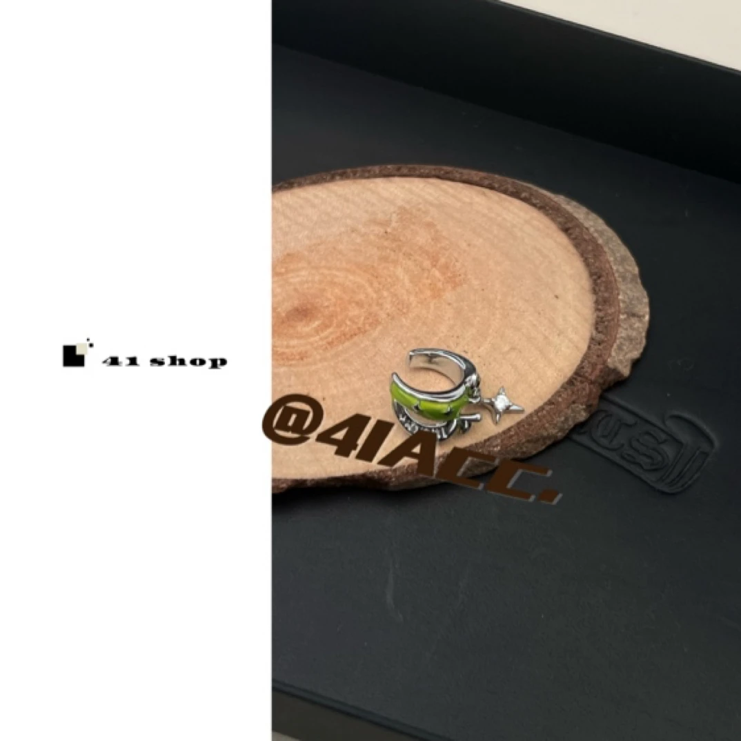 铜合金合成锆石耳饰 A737（750）水果色四芒星lucky字母耳夹（单只）