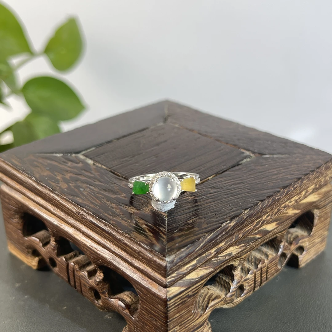 JXB17-126   天然缅甸翡翠A货  18K含钻镶嵌戒指15#