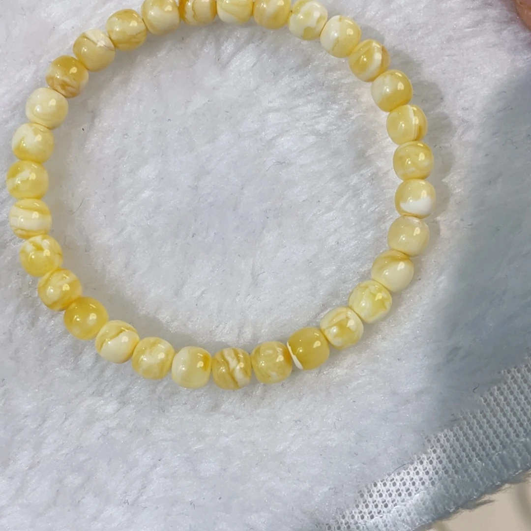 手链琥珀未镶嵌6.5mm金白妖