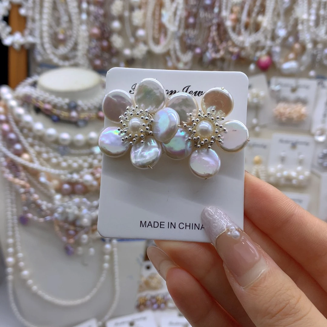 银S925镶嵌淡水珍珠耳饰