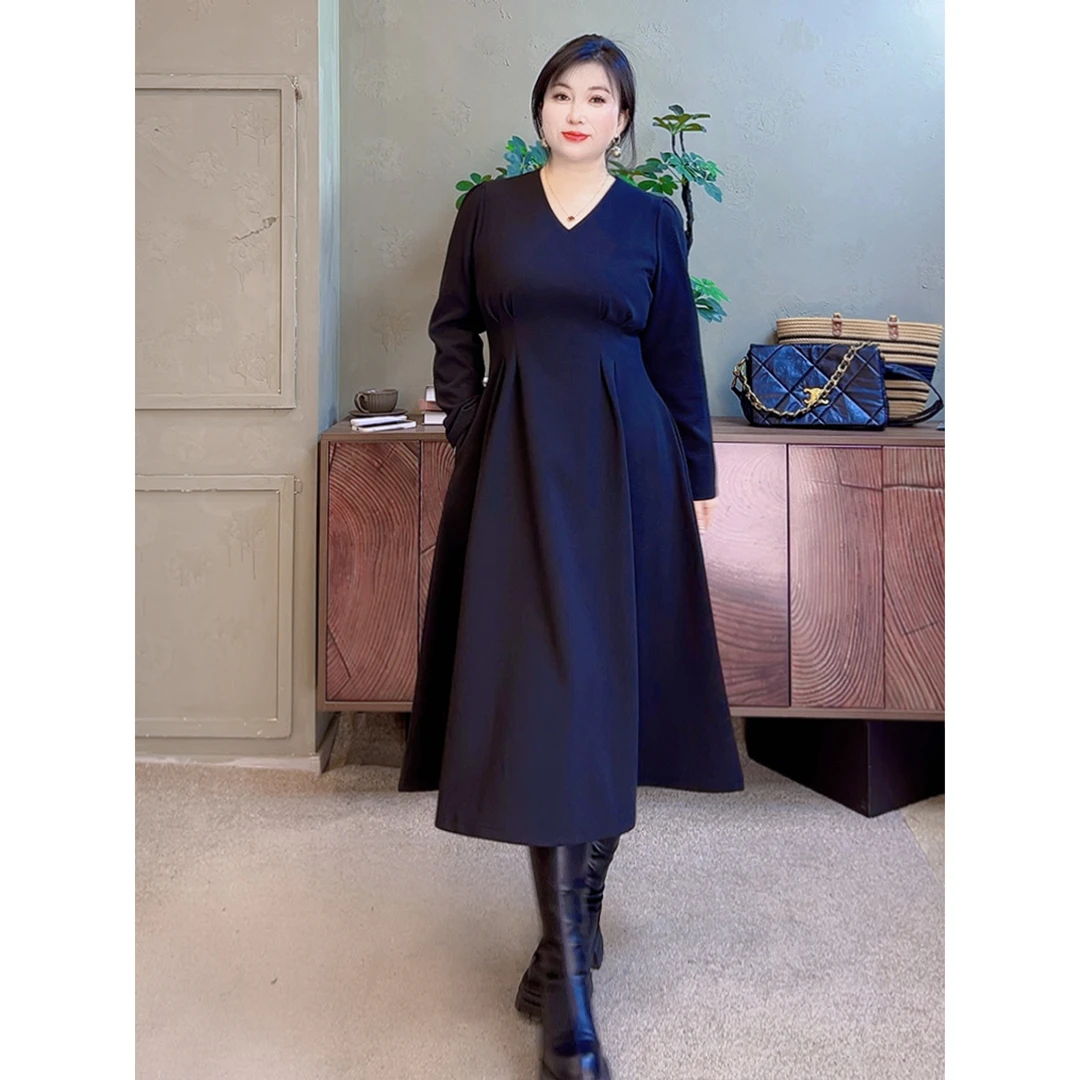 【胡小肥】V大码连衣裙6808气质显瘦百搭遮肉洋气高级感长短款秋冬