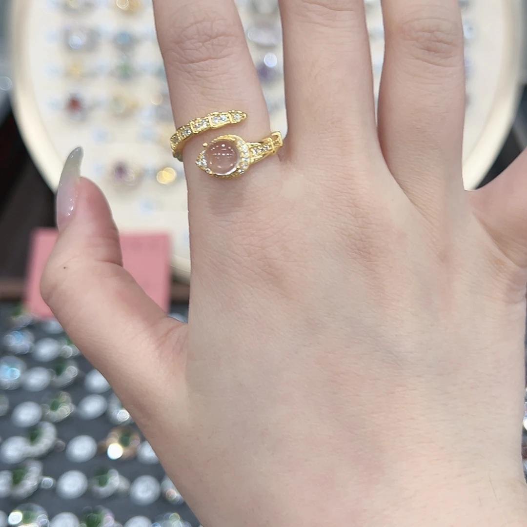 蛇纹石玉戒指银S925镶嵌小***.