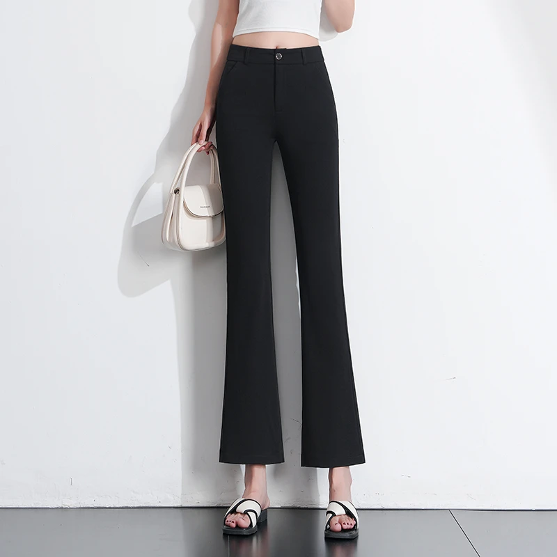 夏季冰丝裤女微喇裤2025新款百搭时尚休闲九分裤小个子西装裤
