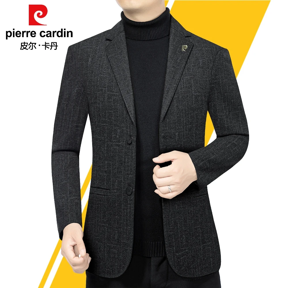 皮尔卡丹男士新款高档商务休闲西服春秋季厚款西装领男装外套轻奢