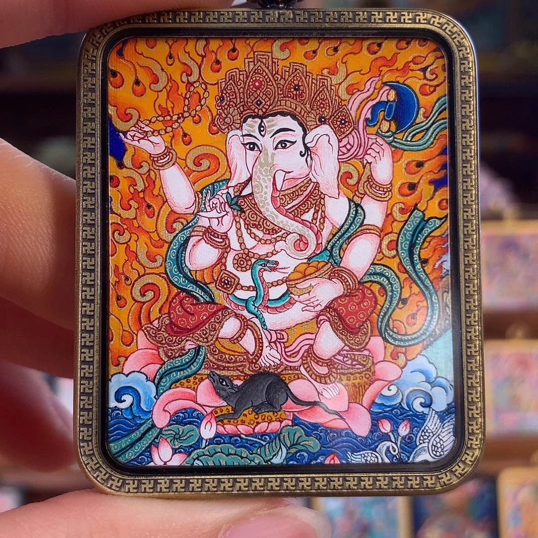 吊坠热贡纯手绘唐卡象鼻天